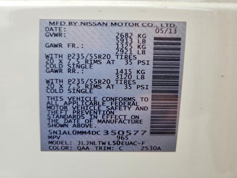 Aukcja sprzedaży 2013 Infiniti Jx35, vin: 5N1AL0MM4DC350577, numer aukcji: 51973106