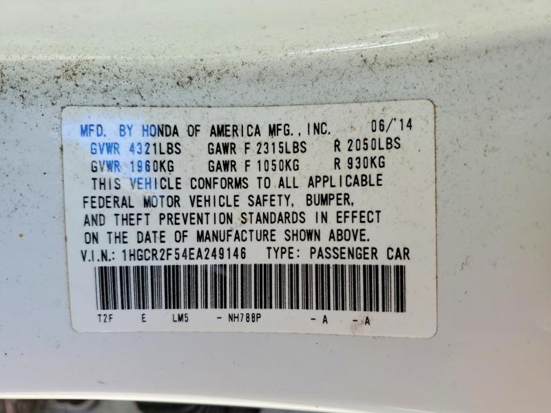 52463166 :رقم المزاد ، 1HGCR2F54EA249146 vin ، 2014 Honda Accord مزاد بيع