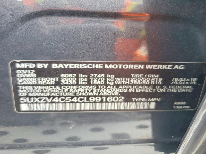 Продаж на аукціоні авто 2012 Bmw X5, vin: 5UXZV4C54CL991602, номер лоту: 54580876