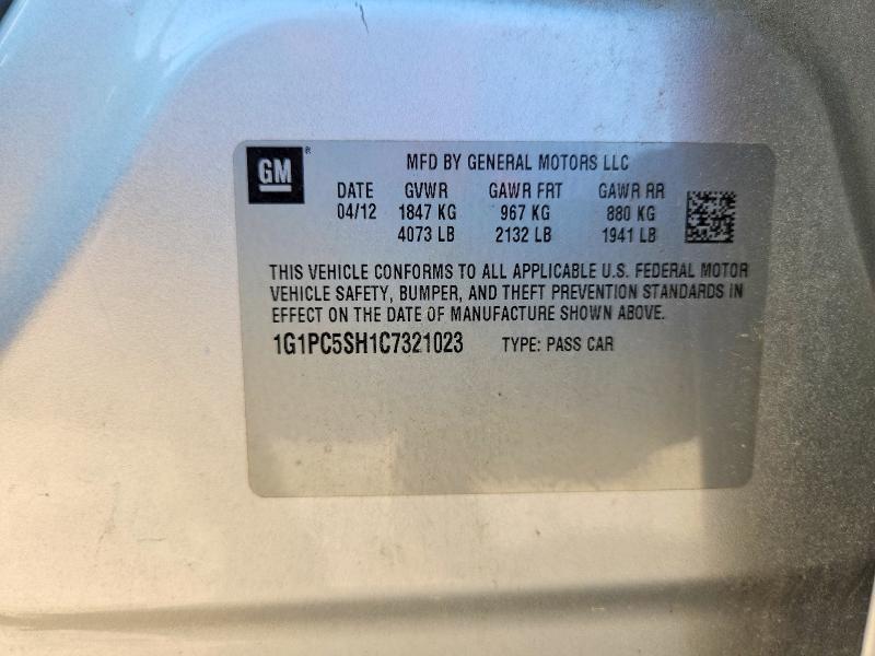 Продаж на аукціоні авто 2012 Chevrolet Cruze, vin: 1G1PC5SH1C7321023, номер лоту: 53749116