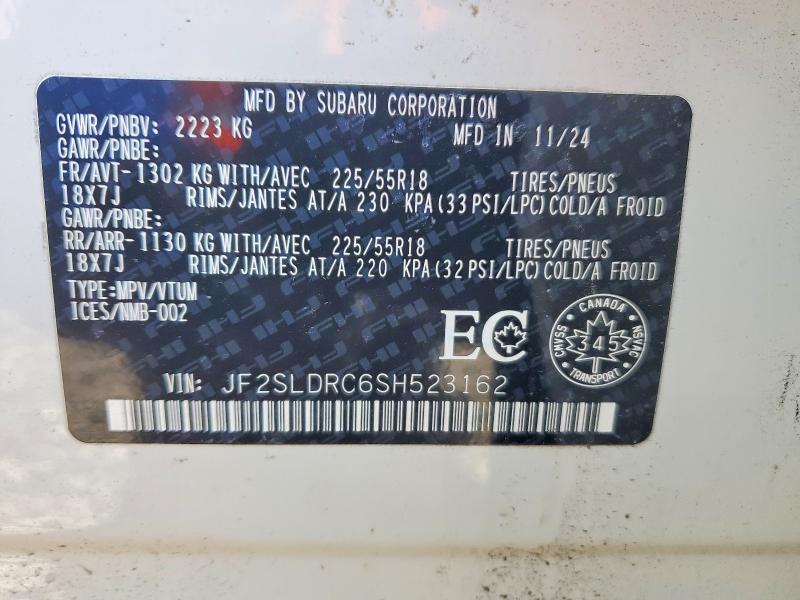 52757986 :رقم المزاد ، JF2SLDRC6SH523162 vin ، 2025 Subaru Forester مزاد بيع