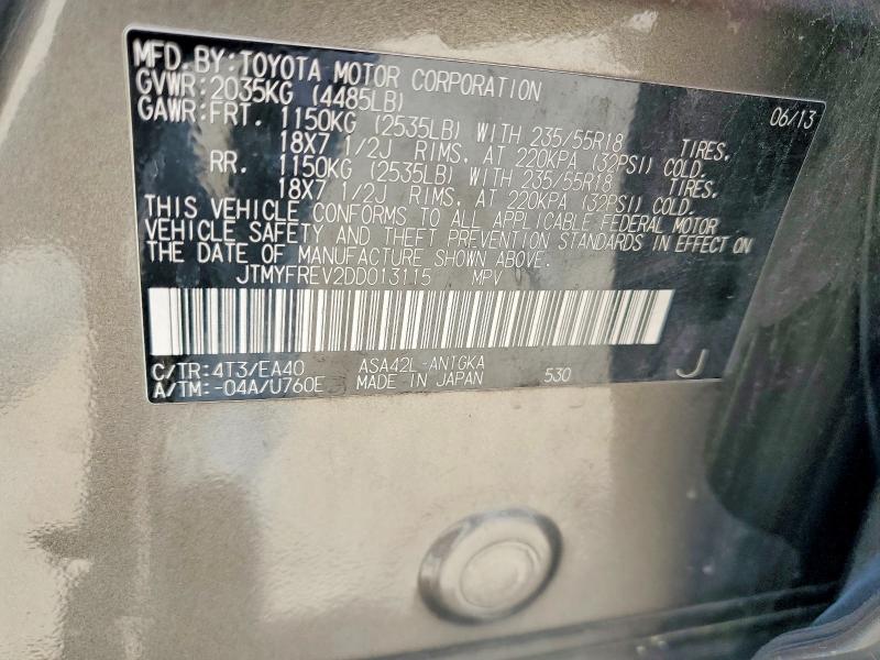 53411856 :رقم المزاد ، JTMYFREV2DD013115 vin ، 2013 Toyota Rav4 مزاد بيع