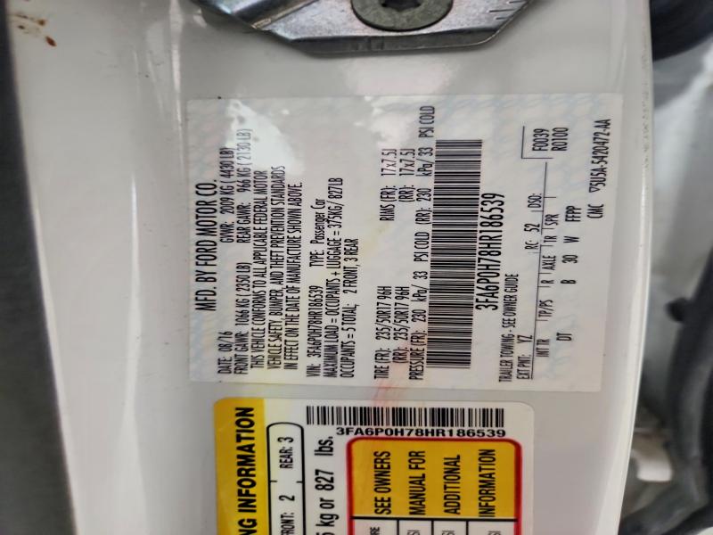 54352966 :رقم المزاد ، 3FA6P0H78HR186539 vin ، 2017 Ford Fusion مزاد بيع