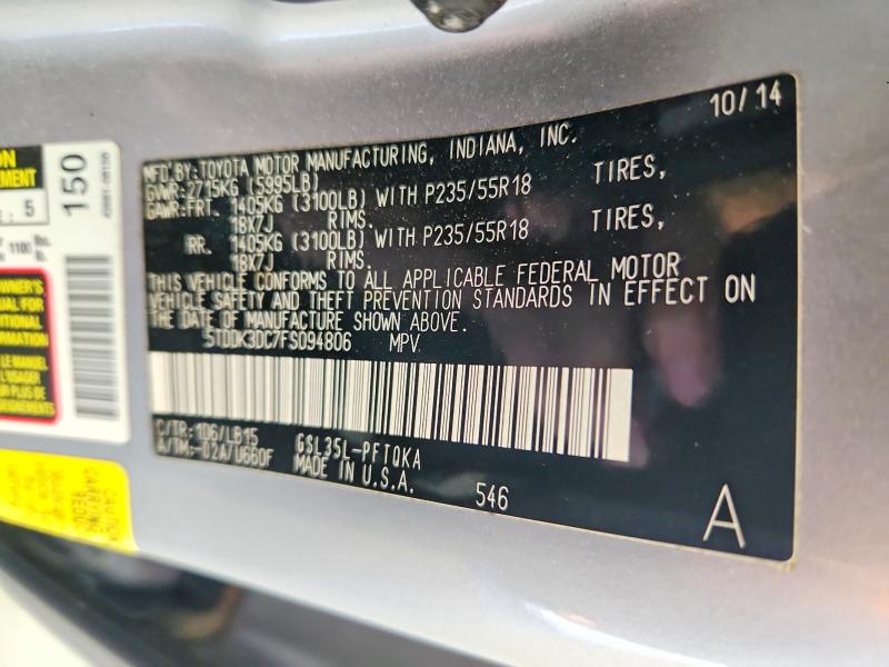 Продажа на аукционе авто 2015 Toyota Sienna, vin: 5TDDK3DC7FS094806, номер лота: 55408096