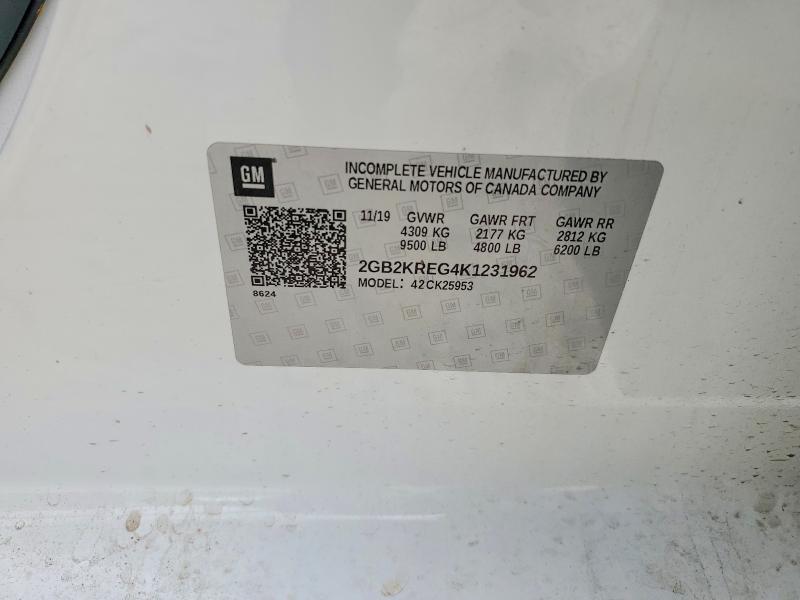 53988796 :رقم المزاد ، 2GB2KREG4K1231962 vin ، 2019 Chevrolet Silverado مزاد بيع