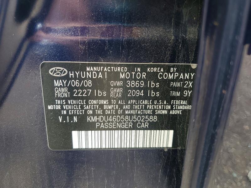 Aukcja sprzedaży 2008 Hyundai Elantra, vin: KMHDU46D58U502588, numer aukcji: 55062586