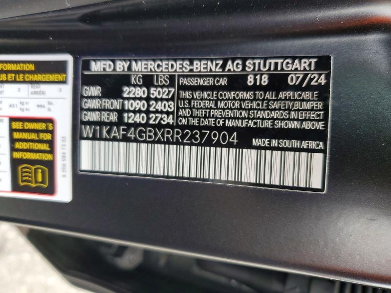 Продажа на аукционе авто 2024 Mercedes-benz C, vin: W1KAF4GBXRR237904, номер лота: 53276826