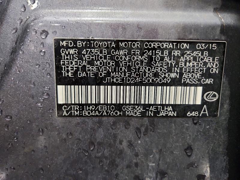 Aukcja sprzedaży 2015 Lexus Is, vin: JTHCE1D24F5009049, numer aukcji: 53396916