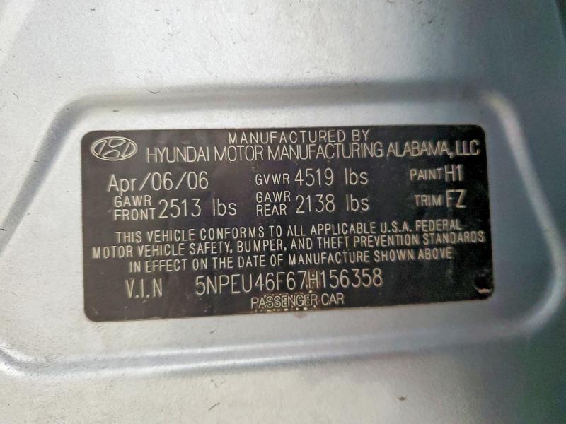 2007 Hyundai Sonata მანქანა იყიდება აუქციონზე, vin: 5NPEU46F67H156358, აუქციონის ნომერი: 54367376