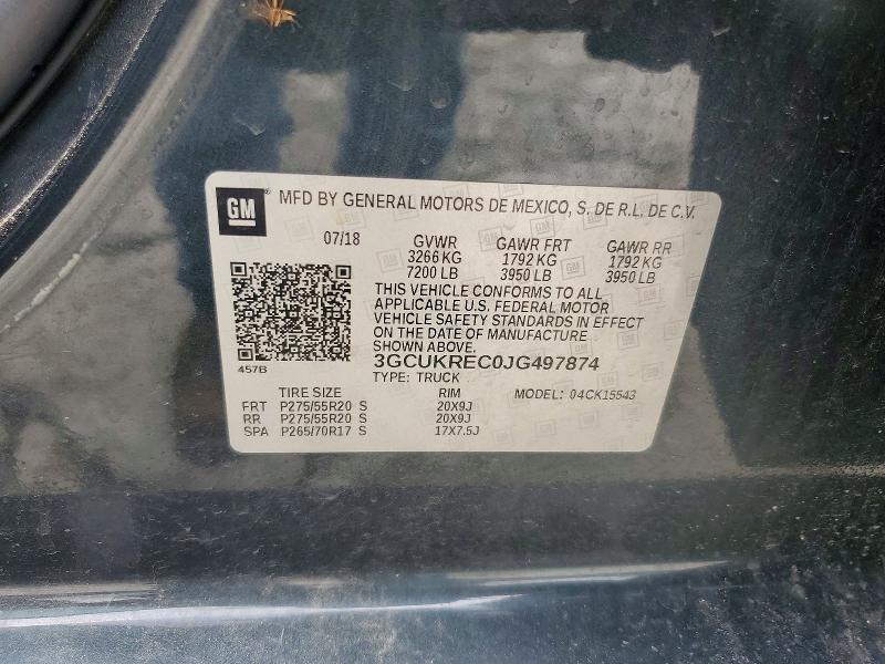 2018 Chevrolet Silverado მანქანა იყიდება აუქციონზე, vin: 3GCUKREC0JG497874, აუქციონის ნომერი: 53834286