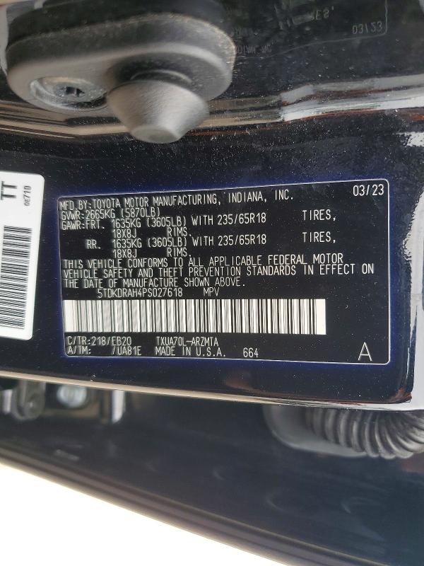 53190166 :رقم المزاد ، 5TDKDRAH4PS027618 vin ، 2023 Toyota Highlander مزاد بيع