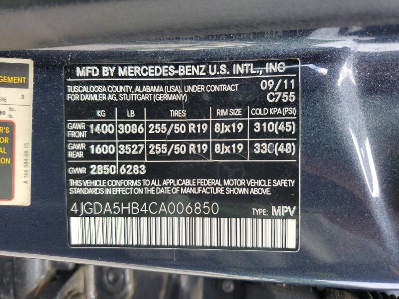 Продаж на аукціоні авто 2012 Mercedes-benz Ml, vin: 4JGDA5HB4CA006850, номер лоту: 53884056