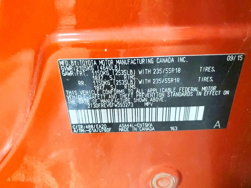 53616366 :رقم المزاد ، 2T3DFREV6FW393273 vin ، 2015 Toyota Rav4 مزاد بيع