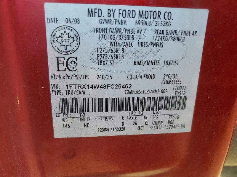 Auction sale of the 2008 Ford F150, vin: 1FTRX14W48FC26462, lot number: 52259746