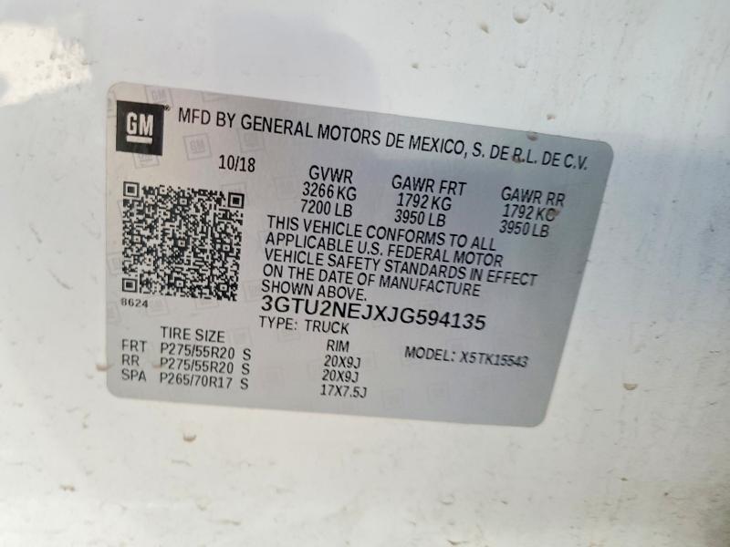 Продаж на аукціоні авто 2018 Gmc Sierra, vin: 3GTU2NEJXJG594135, номер лоту: 53295786