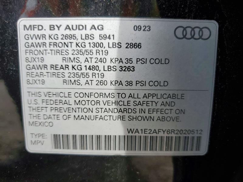 Aukcja sprzedaży 2024 Audi Q5 E, vin: WA1E2AFY6R2020512, numer aukcji: 52037186