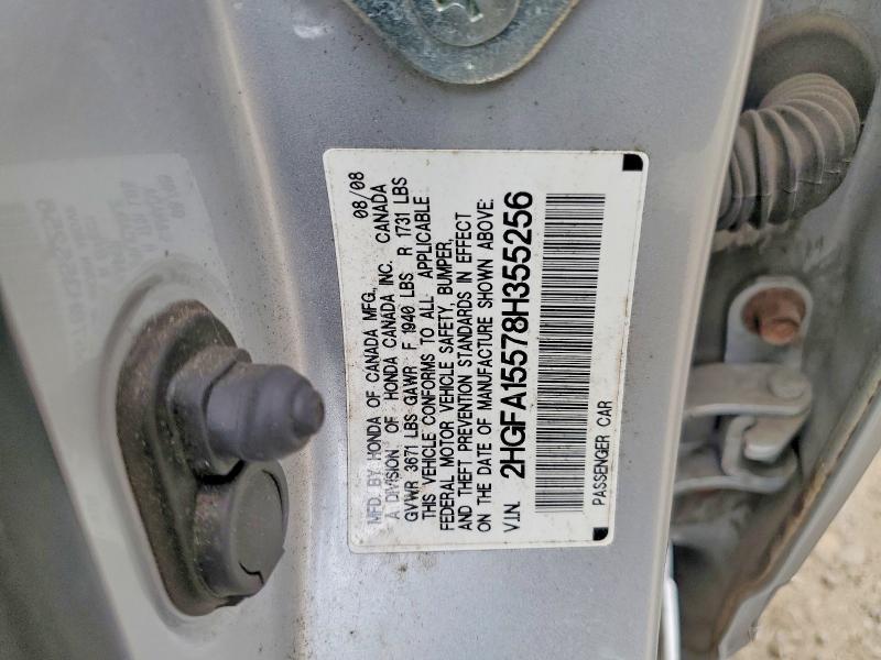 Auction sale of the 2008 Honda Civic, vin: 2HGFA15578H355256, lot number: 54461096