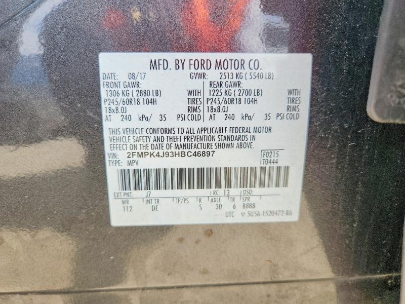 54685536 :رقم المزاد ، 2FMPK4J93HBC46897 vin ، 2017 Ford Edge مزاد بيع