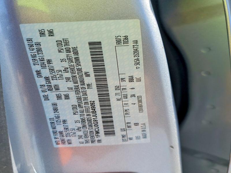 Aukcja sprzedaży 2018 Ford Escape, vin: 1FMCU0G91JUB49092, numer aukcji: 54182496