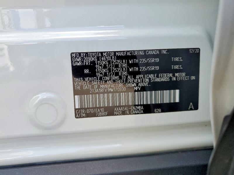 Aukcja sprzedaży 2021 Toyota Rav4, vin: 2T3A1RFV1MW170930, numer aukcji: 55114486