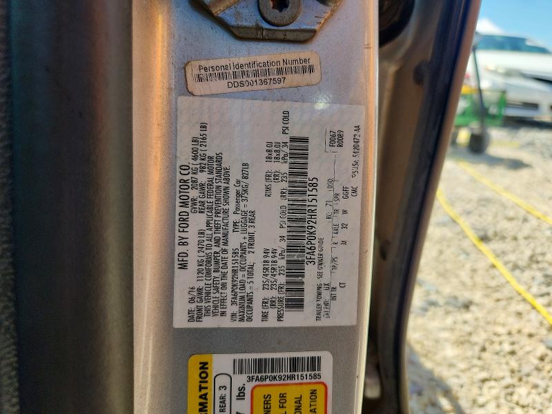 53122396 :رقم المزاد ، 3FA6P0K92HR151585 vin ، 2017 Ford Fusion مزاد بيع