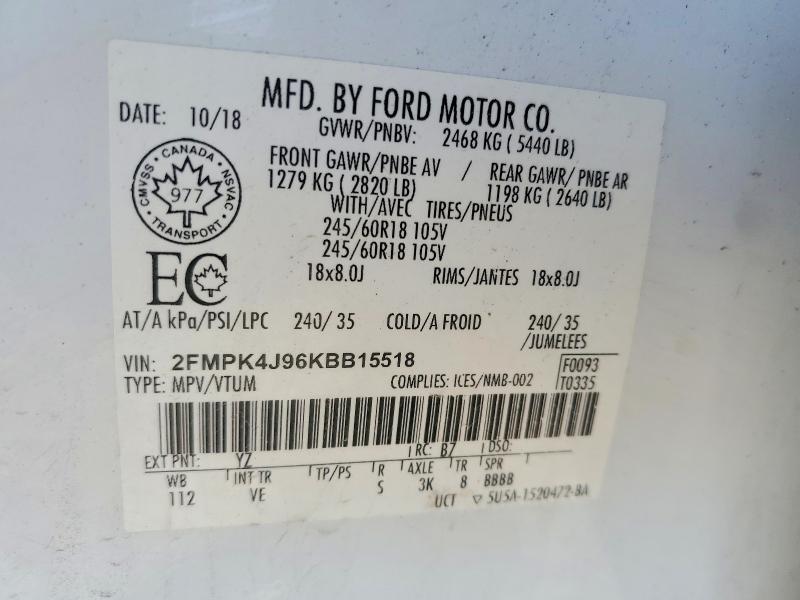Продаж на аукціоні авто 2019 Ford Edge, vin: 2FMPK4J96KBB15518, номер лоту: 51035496