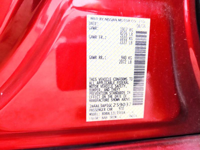 53954276 :رقم المزاد ، 1N4AL3AP1GC259037 vin ، 2016 Nissan Altima مزاد بيع