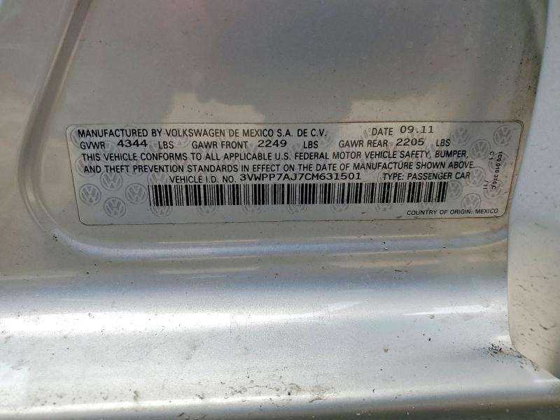 Aukcja sprzedaży 2012 Volkswagen Jetta, vin: 3VWPP7AJ7CM631501, numer aukcji: 52889706