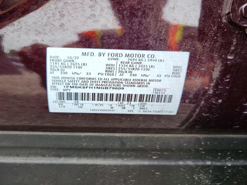 Aukcja sprzedaży 2022 Ford Explorer, vin: 1FMSK8FH1NGB79609, numer aukcji: 52252006