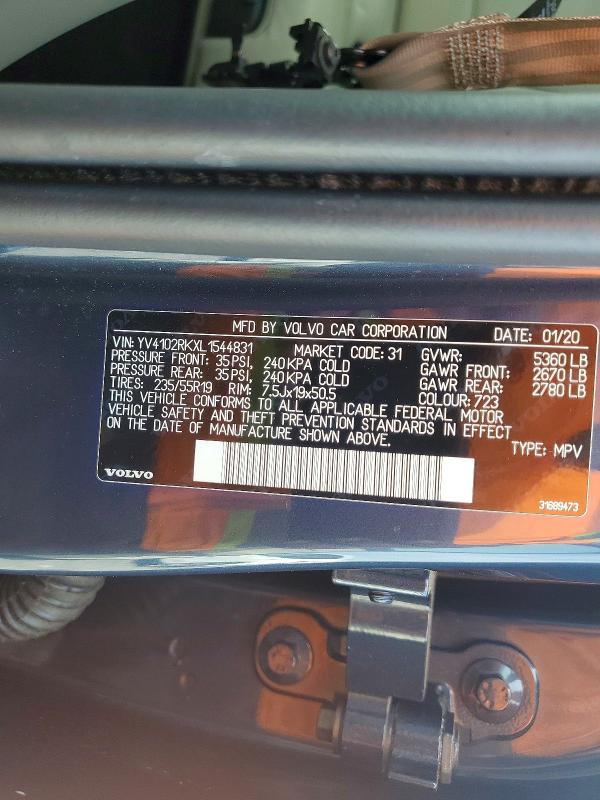 54513586 :رقم المزاد ، YV4102RKXL1544831 vin ، 2020 Volvo Xc60 مزاد بيع