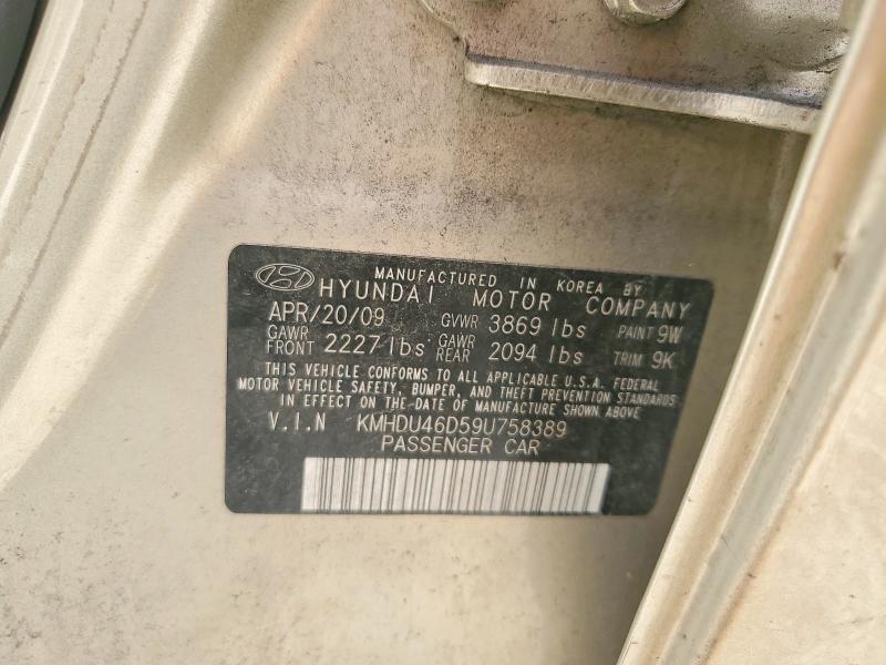 Aukcja sprzedaży 2009 Hyundai Elantra, vin: KMHDU46D59U758389, numer aukcji: 54642846