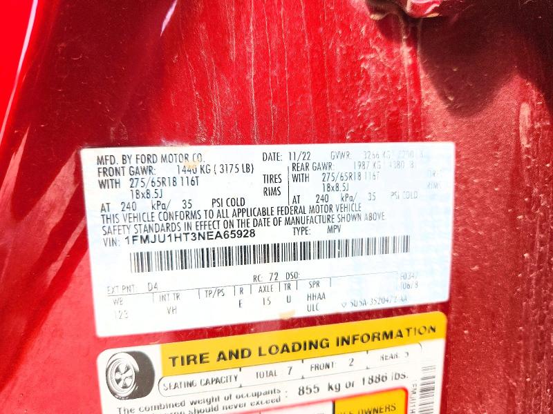 2022 Ford Expedition მანქანა იყიდება აუქციონზე, vin: 1FMJU1HT3NEA65928, აუქციონის ნომერი: 53628676
