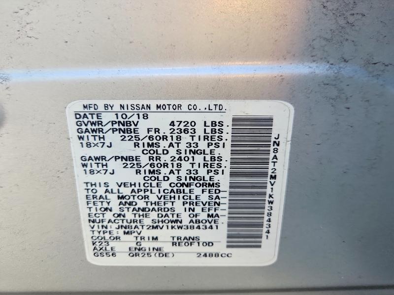 Продаж на аукціоні авто 2019 Nissan Rogue, vin: JN8AT2MV1KW384341, номер лоту: 54266516