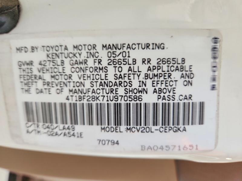 53108726 :رقم المزاد ، 4T1BF28K71U970586 vin ، 2001 Toyota Camry مزاد بيع