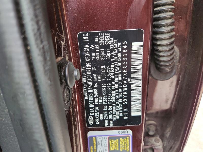Aukcja sprzedaży 2015 Kia Sorento, vin: 5XYKWDA7XFG591645, numer aukcji: 52512566