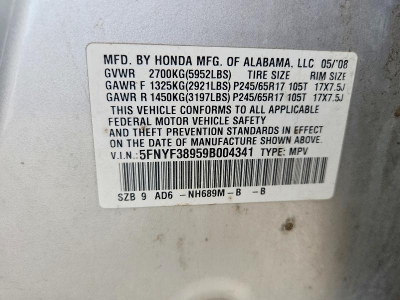 Продажа на аукционе авто 2009 Honda Pilot, vin: 5FNYF38959B004341, номер лота: 52645946
