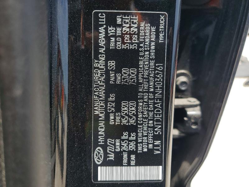 2022 Hyundai Santa Cruz მანქანა იყიდება აუქციონზე, vin: 5NTJEDAF1NH036761, აუქციონის ნომერი: 53928796