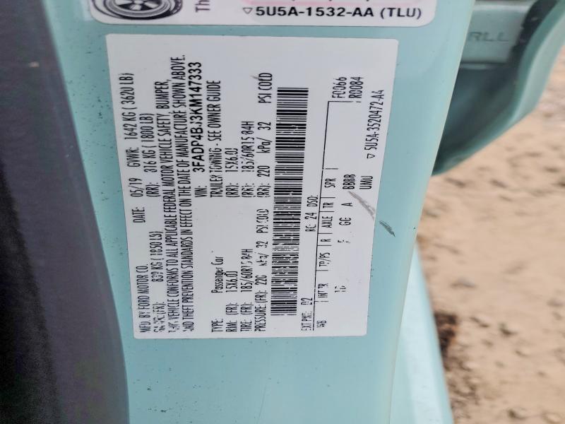 2019 Ford Fiesta მანქანა იყიდება აუქციონზე, vin: 3FADP4BJ3KM147333, აუქციონის ნომერი: 52578806