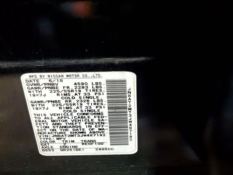 2018 Nissan Rogue მანქანა იყიდება აუქციონზე, vin: JN8AT2MT3JW487192, აუქციონის ნომერი: 54529446