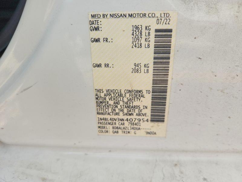 Продаж на аукціоні авто 2022 Nissan Altima, vin: 1N4BL4DV3NN407954, номер лоту: 54471806