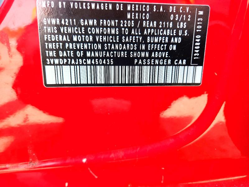 54438236 :رقم المزاد ، 3VWDP7AJ9CM450435 vin ، 2012 Volkswagen Jetta مزاد بيع