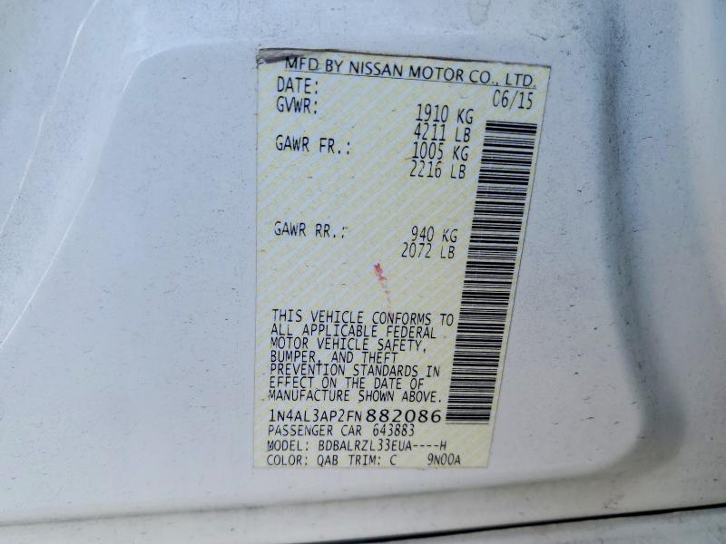 2015 Nissan Altima მანქანა იყიდება აუქციონზე, vin: 1N4AL3AP2FN882086, აუქციონის ნომერი: 52905666