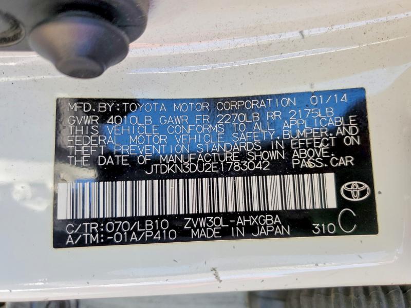54329936 :رقم المزاد ، JTDKN3DU2E1783042 vin ، 2014 Toyota Prius مزاد بيع