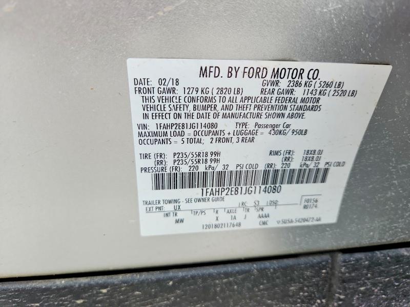 54400356 :رقم المزاد ، 1FAHP2E81JG114080 vin ، 2018 Ford Taurus مزاد بيع