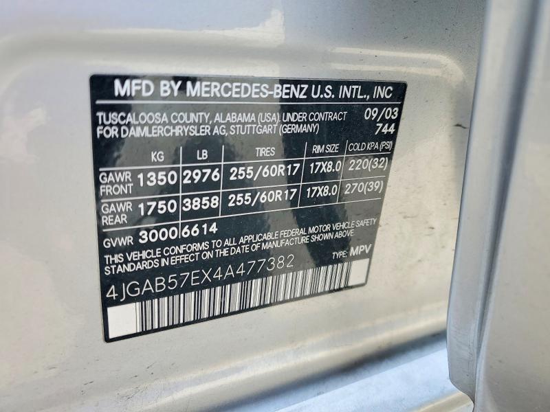 2004 Mercedes-benz Ml მანქანა იყიდება აუქციონზე, vin: 4JGAB57EX4A477382, აუქციონის ნომერი: 54717166