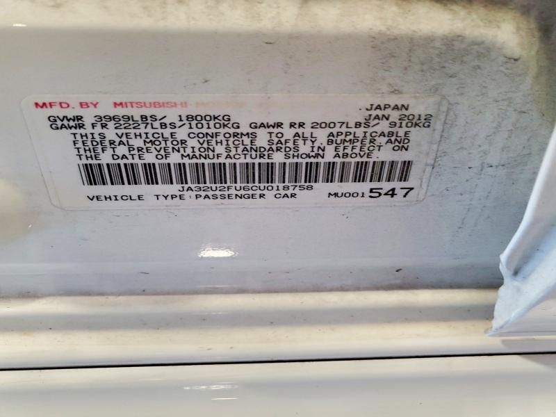 Продаж на аукціоні авто 2012 Mitsubishi Lancer, vin: JA32U2FU6CU018758, номер лоту: 53726046