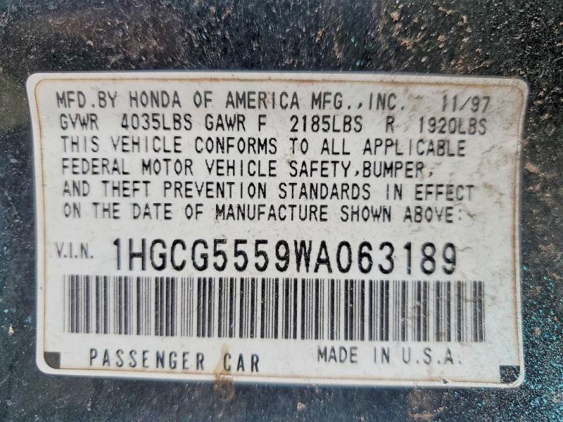 Продаж на аукціоні авто 1998 Honda Accord, vin: 1HGCG5559WA063189, номер лоту: 53162746