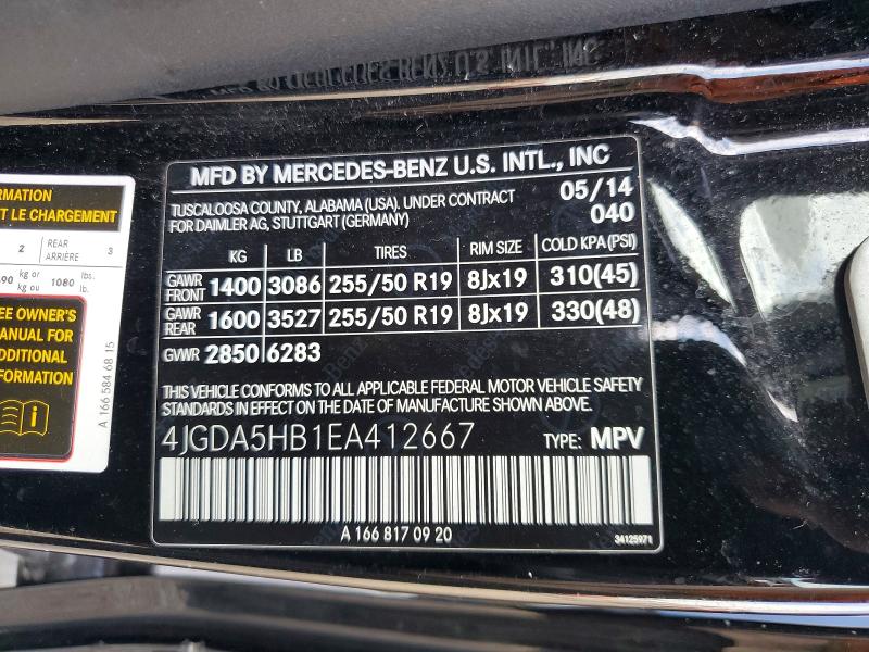 Aukcja sprzedaży 2014 Mercedes-benz Ml, vin: 4JGDA5HB1EA412667, numer aukcji: 52301276