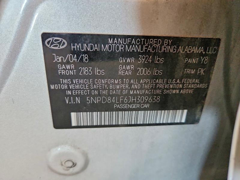 Продажа на аукционе авто 2018 Hyundai Elantra, vin: 5NPD84LF6JH309638, номер лота: 53595946