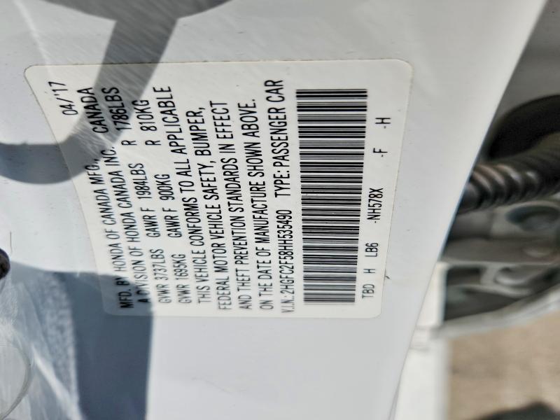 Продаж на аукціоні авто 2017 Honda Civic, vin: 2HGFC2F58HH535490, номер лоту: 52762316